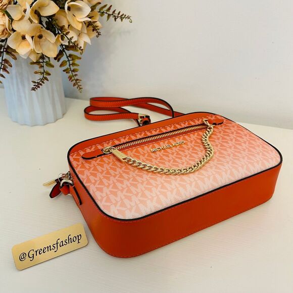 Michael Kors Purse Jet Set Large Ombré Signature Logo Crossbody Body Red Clay - Picture 4 of 12